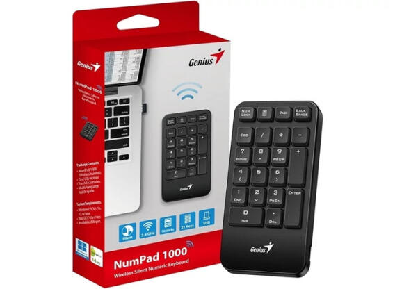 GENIUS Vezeték Nélküli Numerikus Billentyűzet Numpad 1000 USB Fekete